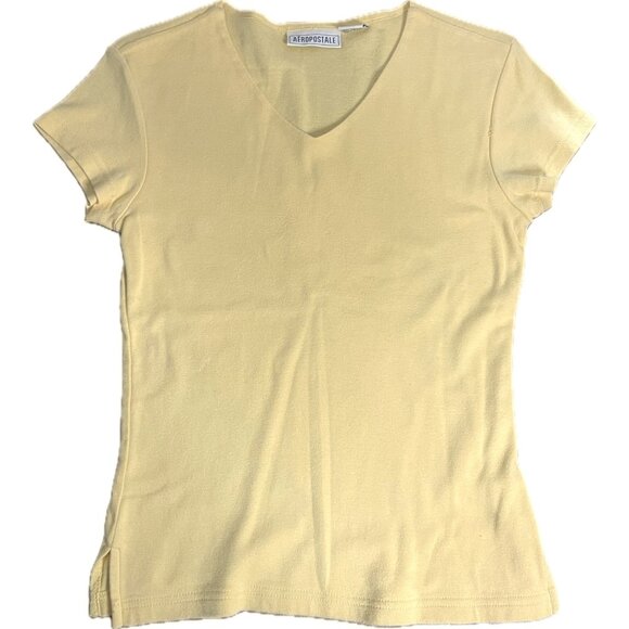 Aeropostale Womens Yellow V-Neck Tshirt Size Medium Vintage Short Sleeves - Picture 2 of 13